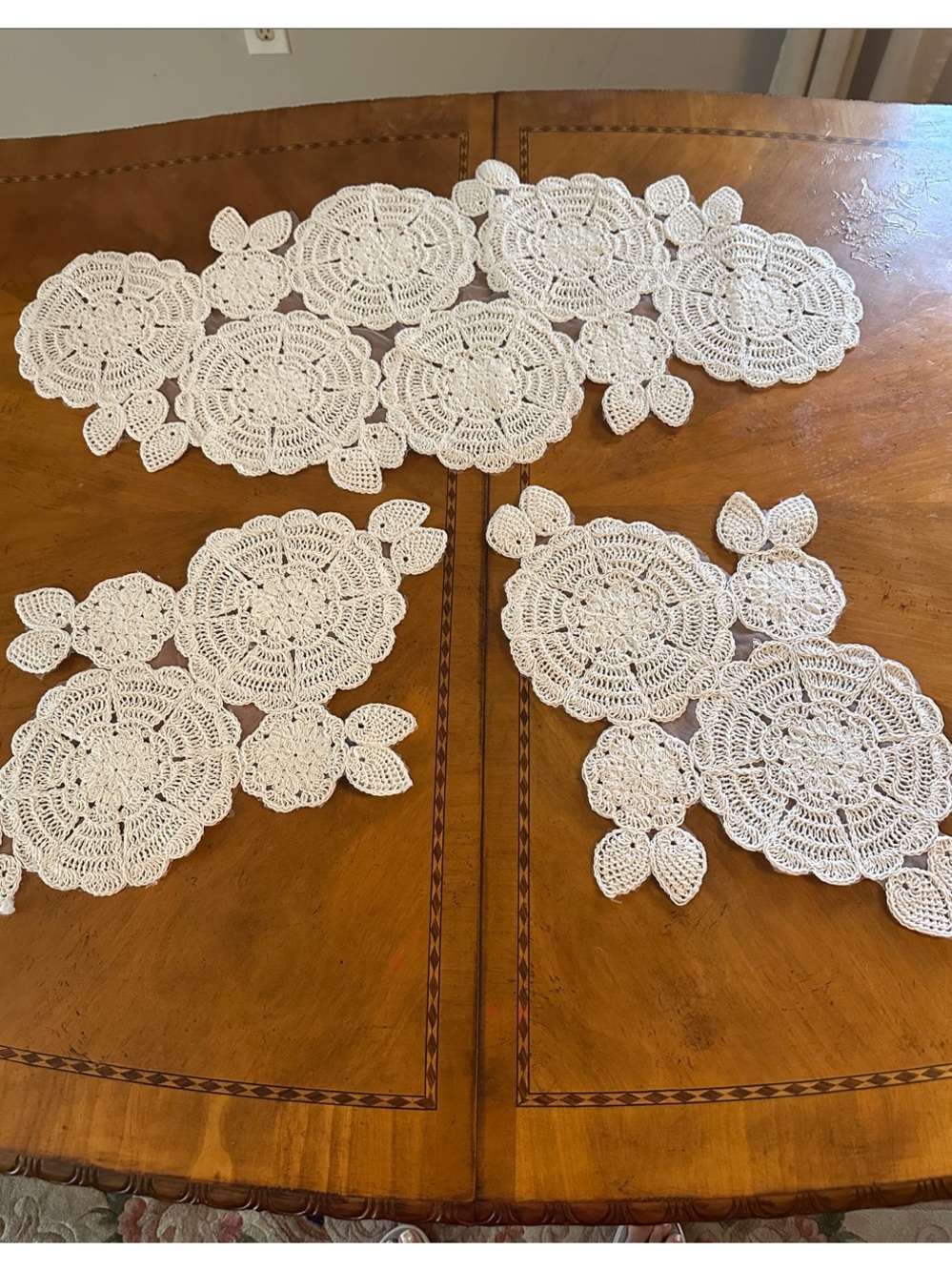 Handmade White Crochet Doily Table Runner and Placemats Set